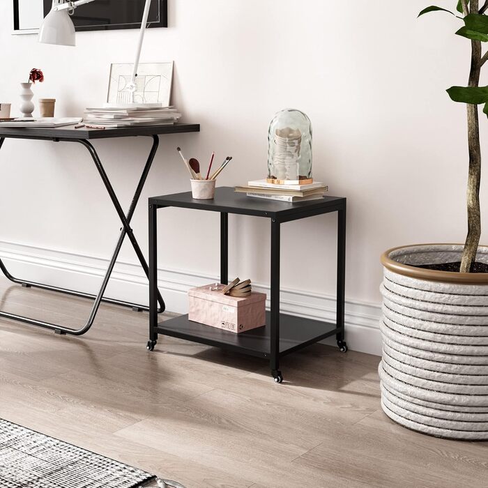 Двоярусний стіл для принтера Padma House з універсальними роликами 45 x 35 см, чорний. Модель SZCJ-20401-BK