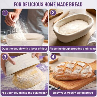 Набір для випікання кислотного хліба MIAOKE: корзини для бродіння, скребок для тіста, ніж для хліба, пензлик, підкладки та інше