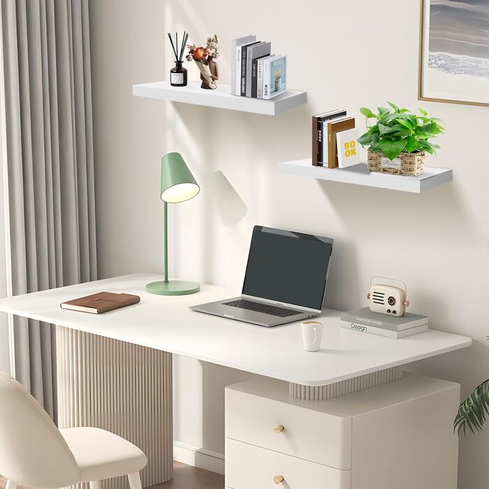 Набір настінних полиць 4 шт. для декору та книг з МДФ, білі 40x14x3 см