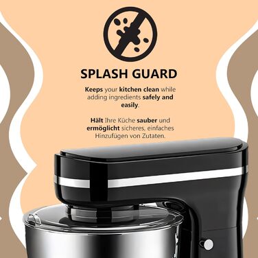 Кухонна машина Retoo 3-в-1 з нержавіючою чашею 6 л, 2000 Вт, 6 швидкостей, планетарний міксер, вінчик, гак для тіста, захист від бризок