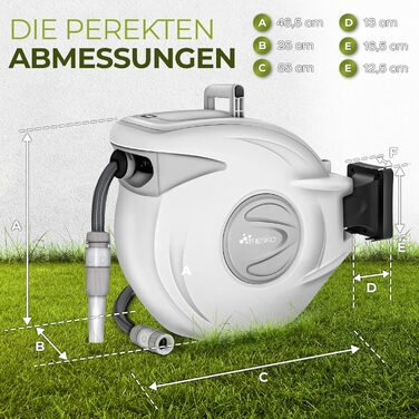 Трьохкамерний шланг TRESKO® з роликом для шланга, 30+2 м, з ручною лійкою, поворотний на 180°, для саду, автоматичний, з кріпленням для стіни та монтажним матеріалом