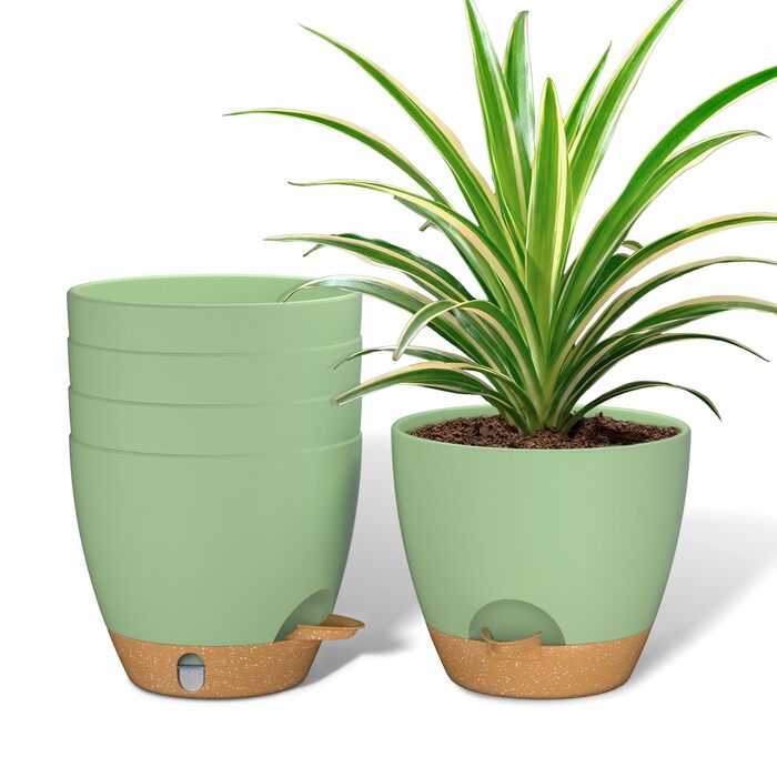 Набір горщиків для квітів ZMTECH 25 см з підставкою, пластикові, самополив, індикатор рівня води, для дому та саду (2 шт.)