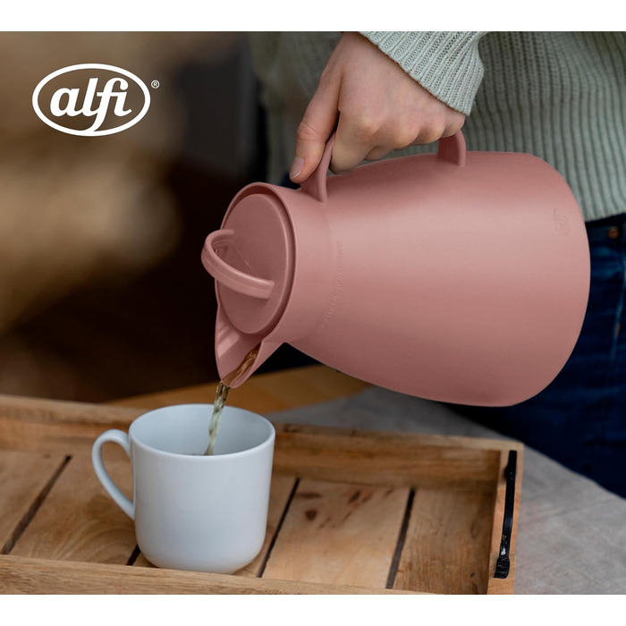 Термос Alfi DAN 1.0 л, рожевий (Ash Rose), пластиковий з термоізоляцією, з скляною вставкою, з кришкою-поворотом, дизайнерський, без BPA, для кави та чаю