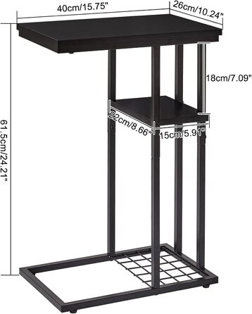 Журнальний столик C-Shape, промисловий дизайн, 40x26x61.5 см, Чорний, HST004B, Набір з ук