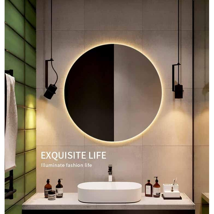 Дзеркало для ванної кімнати SensaHome кругле з LED-підсвічуванням, регульованою яскравістю, 70 см (80x80 см)