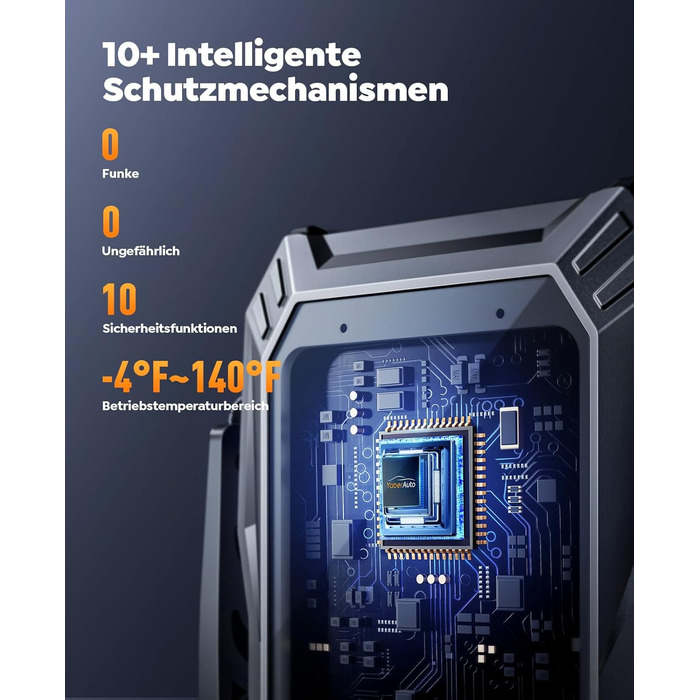 Портативний пусковий пристрій YaberAuto з компресором, 150 PSI, 6000A, 23800mAh, Jump Starter для бензинових та 10.0L дизельних двигунів з LCD-дисплеєм та світлодіодом 500 люмен