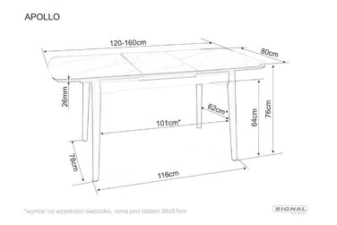 Стіл APOLLO 120(160)*80 білий мат/чорний каркас