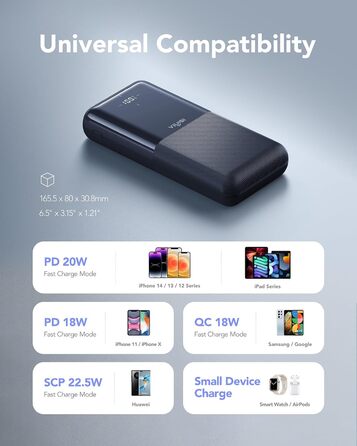 МАг, 20 Вт PD, USB C, LED-дисплей, 4 виходи, 3 входи, сумісний з iPhone/Samsung, 30000