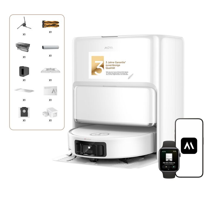 Робот-пилосос Mova V50 Ultra з функцією миття підлоги, 24000 Па, подолання перешкод 6 см, навігація Liftable Navigation+RGB AI+LED, 80°C гаряча вода, 63°C самостійна сушка, DuoSolution System, щітка Tricut (Z60 Ultra Standalone)