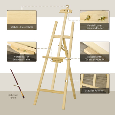 Мольберт HOMCOM Easel Studio з деревини сосни 90° регульований натуральний 51,5x71,5x134,5см для художників та художників