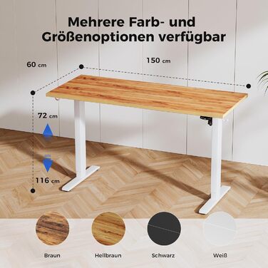Регульований за висотою стіл Agilestic: електричний, з пам'яттю, ергономічний, для комп'ютера, 150 x 60 см, білий/світло-коричневий