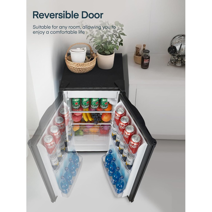 Компактний холодильник FOHERE на 90л з морозильною камерою, відділенням для овочів та 7 рівнями регулювання температури, чорний