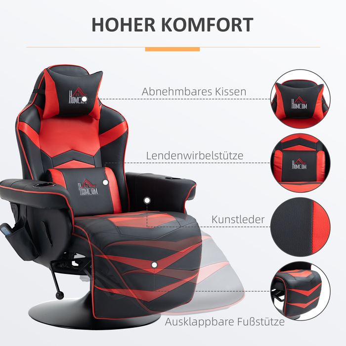 Ігрове крісло HOMCOM з масажем, регульованою спинкою, підставкою для ніг, до 120 кг, сталевий каркас, штучна шкіра, червоне