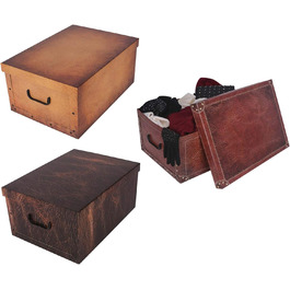 Предмети XL 45-літрові декоративні ящики, коробки для організації, штабельні коробки з кришками та ручками, 51 x 37 x 24 см шкіра світла, темна, червона, 3