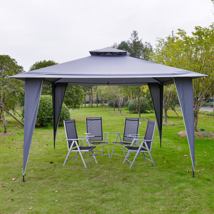 Намет для вечірок Outsunny Gazebo з подвійним навісом 3,45x3,45 м Металевий поліестер сірий, водонепроникний і стійкий до ультрафіолетового випромінювання для вечірок у саду