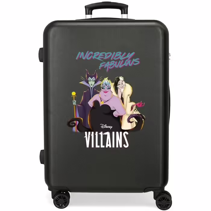Середня валіза Disney Villains, чорна, ABS-пластик, 65 см, кодовий замок, 56 л, 4 подвійні колеса