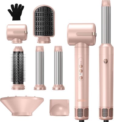 Щітка для фена Air Styler 5in1 1000 Вт, бігуді 30 мм, 3 рівні, в т.ч. рукавичка (рожева)