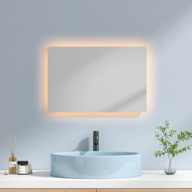 Дзеркало для ванної кімнати EMKE з підсвічуванням 40x60 см, антизапар, 2 кольори світла (тепле/холодне), вимикач-рейка, IP44, енергозберігаюче, захищене від вибуху