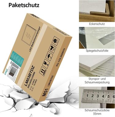 LED дзеркало для ванної кімнати EMKE 80x60 см з підсвічуванням, холодним білим світлом, сенсорним вимикачем, IP44, енергозберігаюче