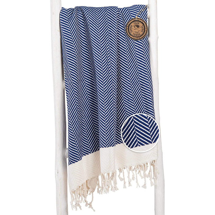 Пляжний рушник Fouta Hamam рушник для сауни-100 високоякісна бавовняна тканина в ялинку - також для чоловіків - рушники Hamamtuch Fair Trade (сині), 95x210-