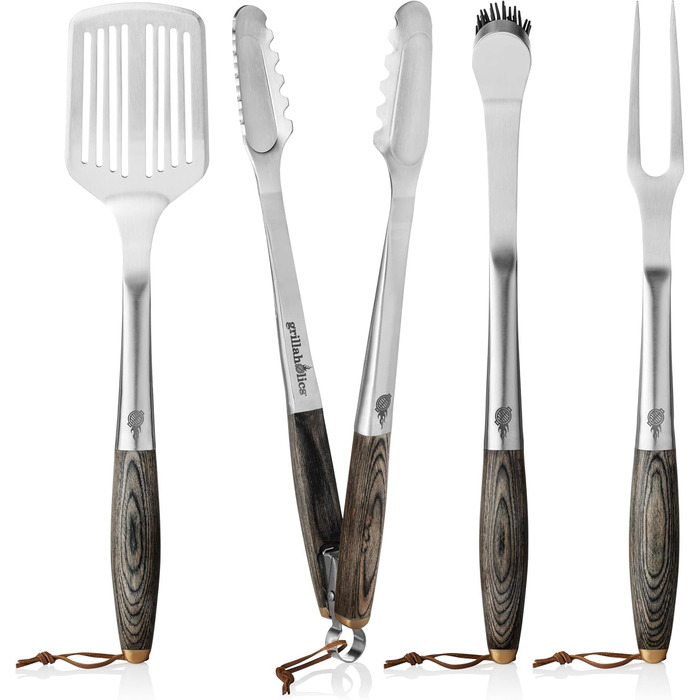 Преміум набір інструментів для гриля Grillaholics Grillwerkzeuge - Ідеальний подарунок для тата - 4-частинний набір посуду для гриля з дерев'яною коробкою