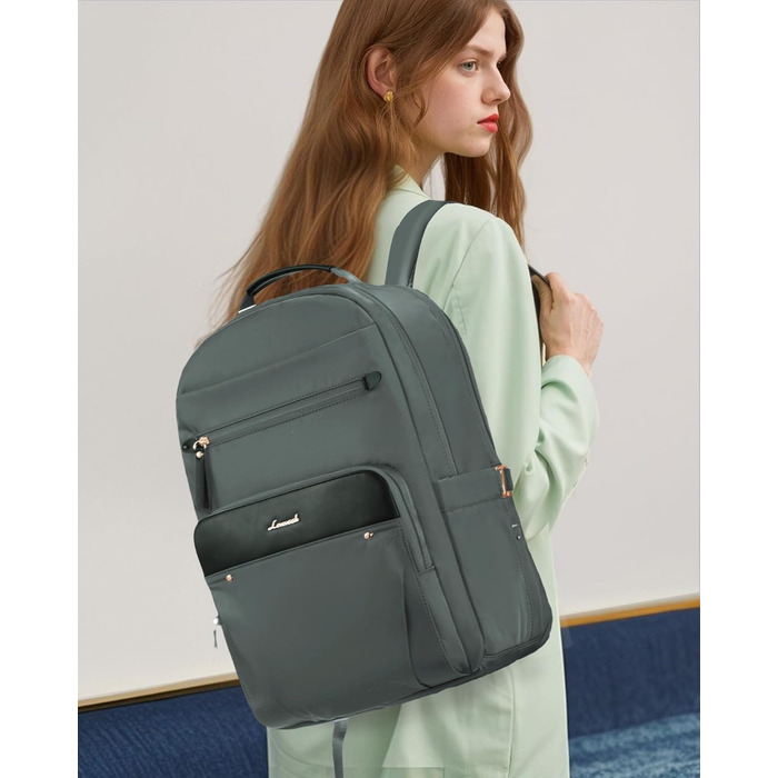 LOVEVOOK Рюкзак для ноутбука, водонепроникний, для жінок, для роботи, школи, подорожей (15,6 дюймів, сіро-зелений)