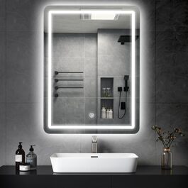 Дзеркало для ванної кімнати MYGIIVOVO з підсвічуванням LED, сенсорне керування, 3 кольори, регулювання яскравості (48x68 см) Дзеркало для ванної кімнати MYGIIVOVO з підсвічуванням LED, сенсорне керування, 3 кольори, регулювання яскравості (48x68 см)