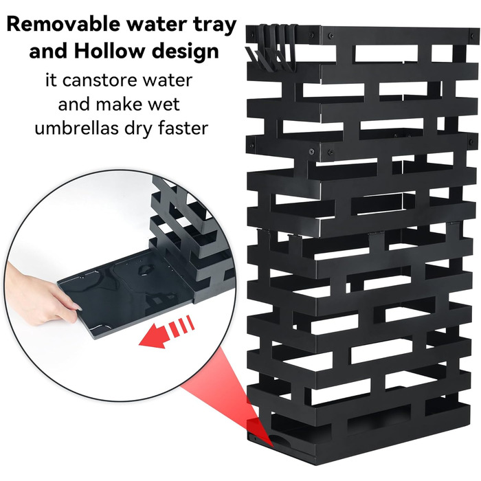 Підставка для парасольки, біла, велика металева з піддоном та гачками, 58,4 см, для дому, офісу, готелю