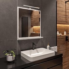 Дзеркало для ванної кімнати HAJDUK FURNITURE з підсвічуванням 4000K IP44, 70x60 см - Сучасне прямокутне дзеркало з полицею та LED-підсвічуванням - Преміум-якість