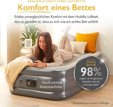 Надувне ліжко Huddle Lite з інтегрованим насосом – зручна повітряна матрац для кемпінгу, гостей та запасних кімнат (одинарне, двоспальне, king-size)