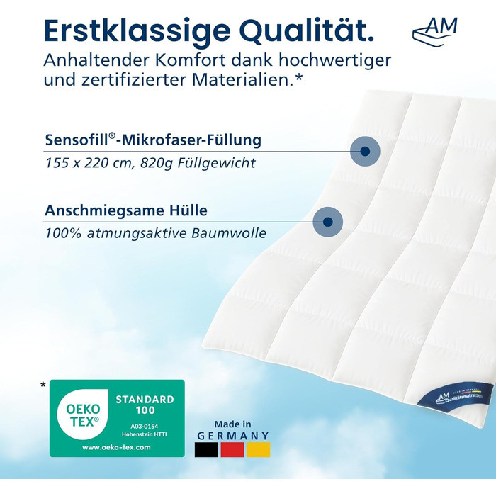 Ковдра DormiGood Premium з мікрофібри на весь рік, 135x200 см - Made in Germany. Ковдра для алергіків з наповнювачем Sensofill, сертифікат Oeko TEX, бавовняний чохол (2 шт., 155x220 см)