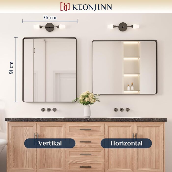 Дзеркало Keonjinn Wand Spiegel 40x50 см з металевим каркасом, прямокутне, для ванної, вітальні, спальні, коридору. Чорний колір.