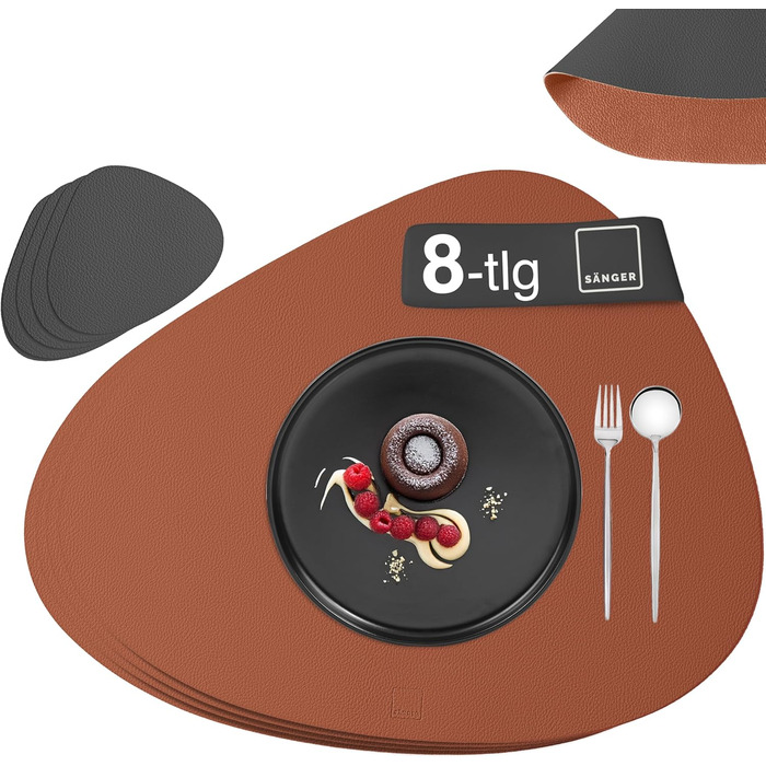 Набір підставок та серветок SÄNGER з екошкіри (12 шт.) - водонепроникні, антиковзаючі, для 6 осіб, 44,5*30 см, антрацит/коричневий
