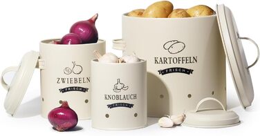 Набір контейнерів для картоплі Theo&Cleo, ретро дизайн, металевий контейнер для зберігання картоплі, кухове зберігання, бежевий колір