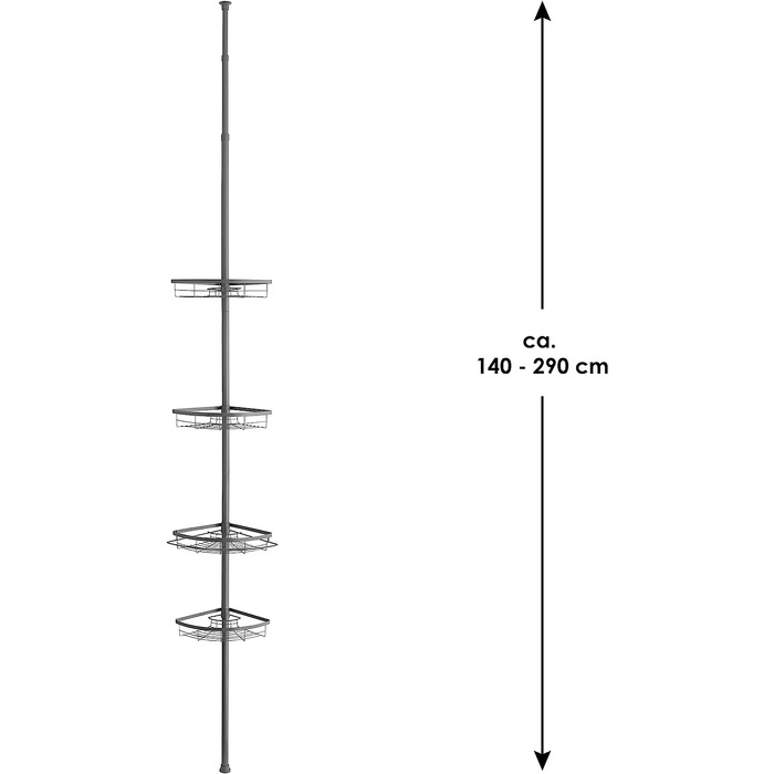 Кутова полиця для телескопа bremermann, 4 кошики, телескопічний стрижень до макс. близько 290 см (сірий)