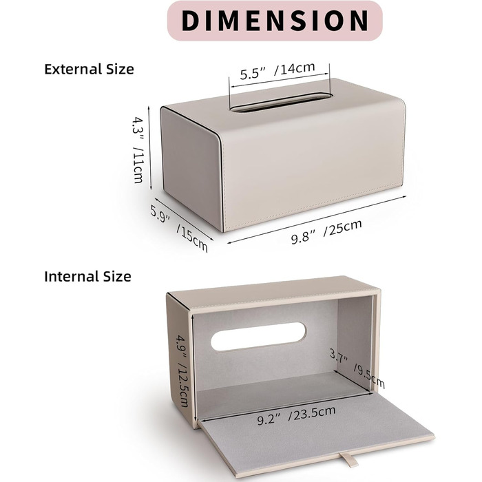 Склянка для серветок KingFOM з PU шкіри, бежевого кольору, прямокутна - для офісу, авто, дому