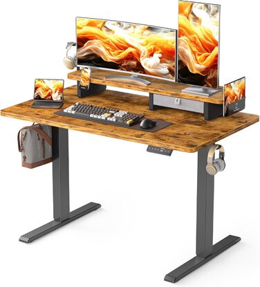 Електричний регульований стіл WALKINGDESK 100x60 см з ящиками, підставка для монітора та тримач для телефону. Для дому та офісу. Колір: рустикальний коричневий