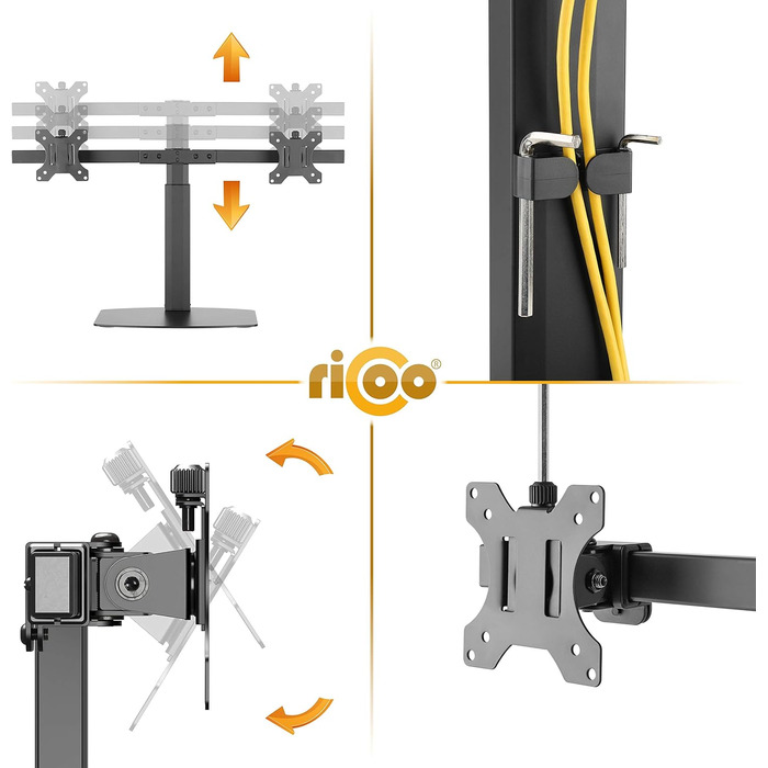 Підставка для монітора RICOO 2 монітори, Dual Monitor-Arm, TS3811, TS4111, для моніторів 17-27 дюймів