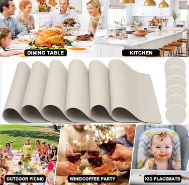 Набір тканих серветок з екошкіри для столу, водонепроникні, стійкі до бруду та тепла, можна мити, PU серветки для кухні та декору (кремовий, 6 шт.)