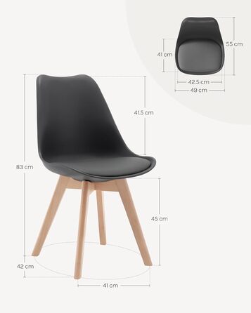 WOLTU Комплект з 4-х кухонних стільців, скандинавський дизайн, штучна шкіра, масивні дерев'яні ніжки, до 150 кг, сірий