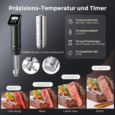 KitchenBoss Sous Vide Garer G330: Точний приготування їжі за низькою температурою з Wi-Fi, IPX7, TFT-дисплеєм та таймером