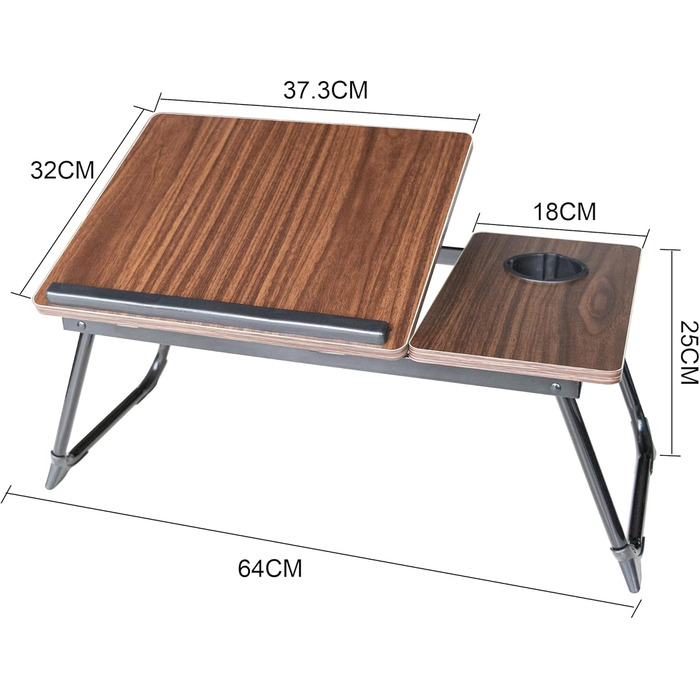 Столик для ноутбука з регульованими ніжками та підстаканником, підставка для читання, піднос для сніданку на диван, ліжко, терасу, балкон (Білий, Коричневий)