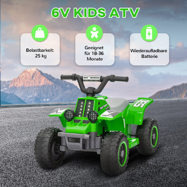 AIYAPLAY Kids Electric Quad Electric Kids Quad з функцією вперед і назад, LED і Sound Електромобіль для дітей 1,5-3 роки 3 км/год Металевий зелений | Аосом