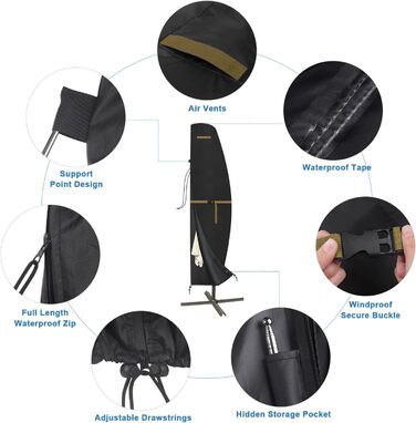 Захисний чохол для подвійного парасоля VANSHEIM, діаметр до 400 см. Водонепроникний, захист від УФ-променів. Підходить для парасолів-наметів з ніжкою. Розмір 460x270 см (220x45/70/50 см).