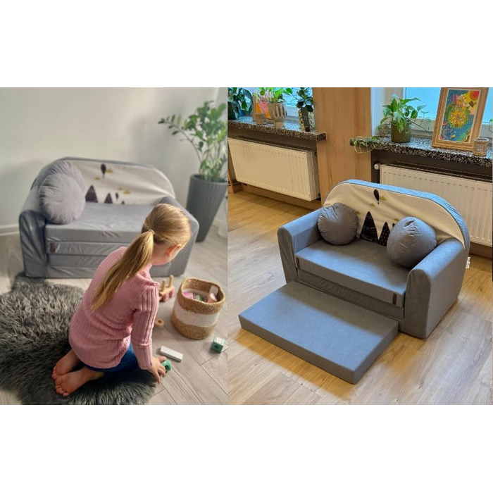 Дитяче розкладне ліжко-диван 3в1 All4All Kindersofa - зручна дитяча меблі для ігор та сну. Різні кольори та малюнки (сірий, рожевий, зелений, тваринні мотиви). Модель AX2 сірий + Balons
