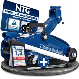 Гідравлічний домкрат NTG 2T (2000 кг) з сертифікатом TÜV - для автомобілів, шиномонтажу, з висотою підйому 130-330 мм та поворотними колесами