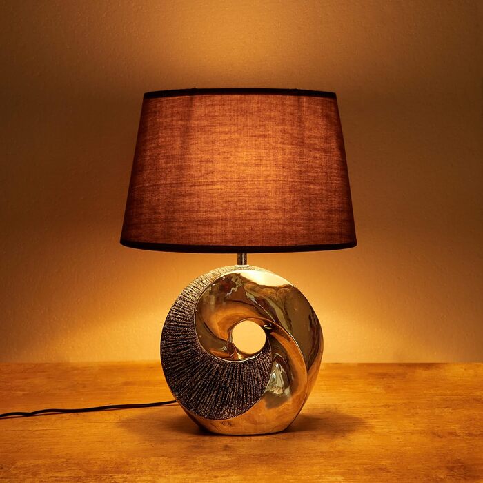 Настільна або приліжкова лампа сріблясте кільце з каменю - Сучасна настільна лампа з керамічною основою - висота 42,5 см, хромований сірий