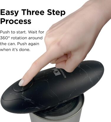 Електричний відкривач консерв Kitchen Mama 2.0: автоматичний, бездротовий, з гладкою кромкою, для безпечного відкривання, працює від батарейок (мармуровий чорний)
