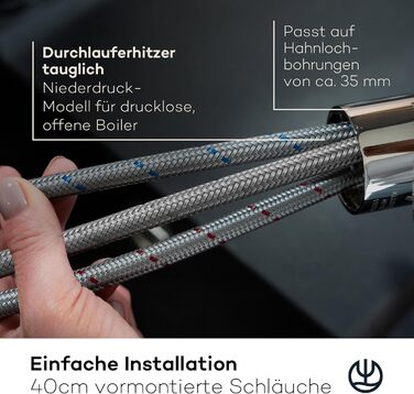 Змішувач для умивальника KLUDI-X1 низького тиску, висота виливу 95 мм, водозберігаючий, розмір M, з керамічним картриджем, хром, з 3 штуцерами (для бойлера), для ванної кімнати