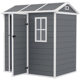Садовий сарай Outsunny Пластиковий 2,1 м² 186 x 130 x 199 см Садовий сарай з двосхилим дахом Вікно Вікно, що замикається Погодостійкий садовий сарай Відкритий садовий сарай для заднього двору сірий | Аосом